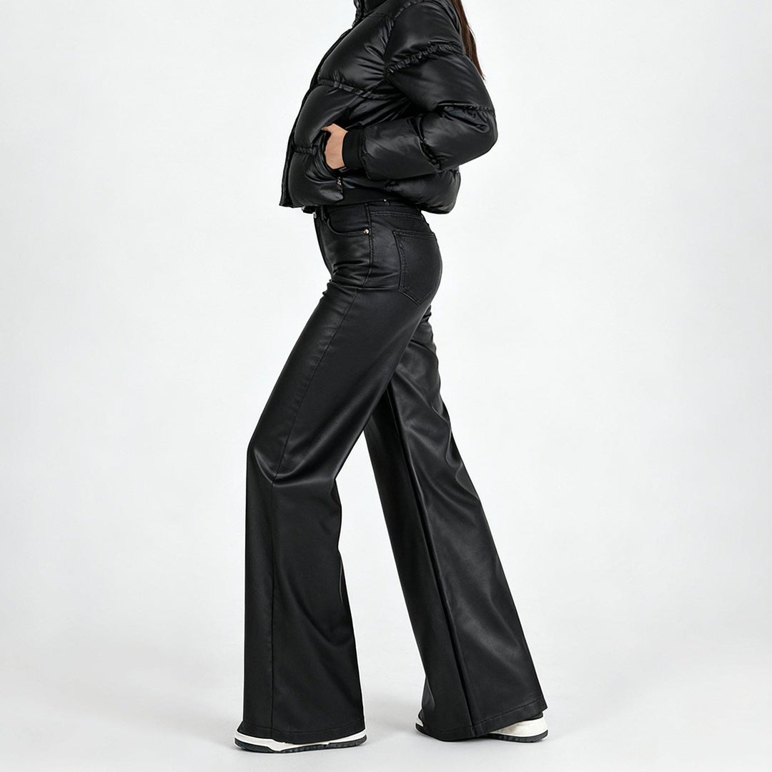 Pantalones Polipiel Mujer Rectos - Cintura Alta Casual