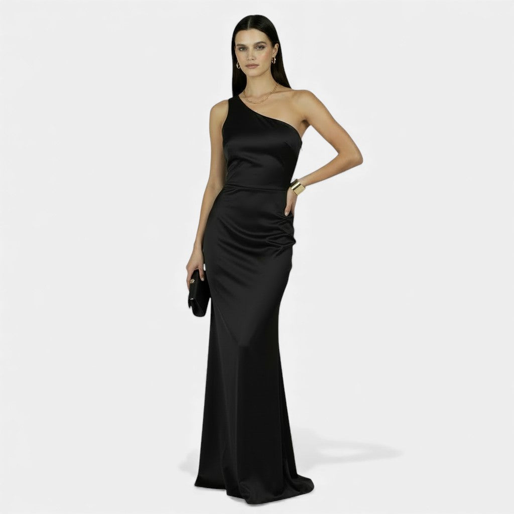 Vestido Largo Asimétrico Mujer de un Hombro - Sin Mangas
