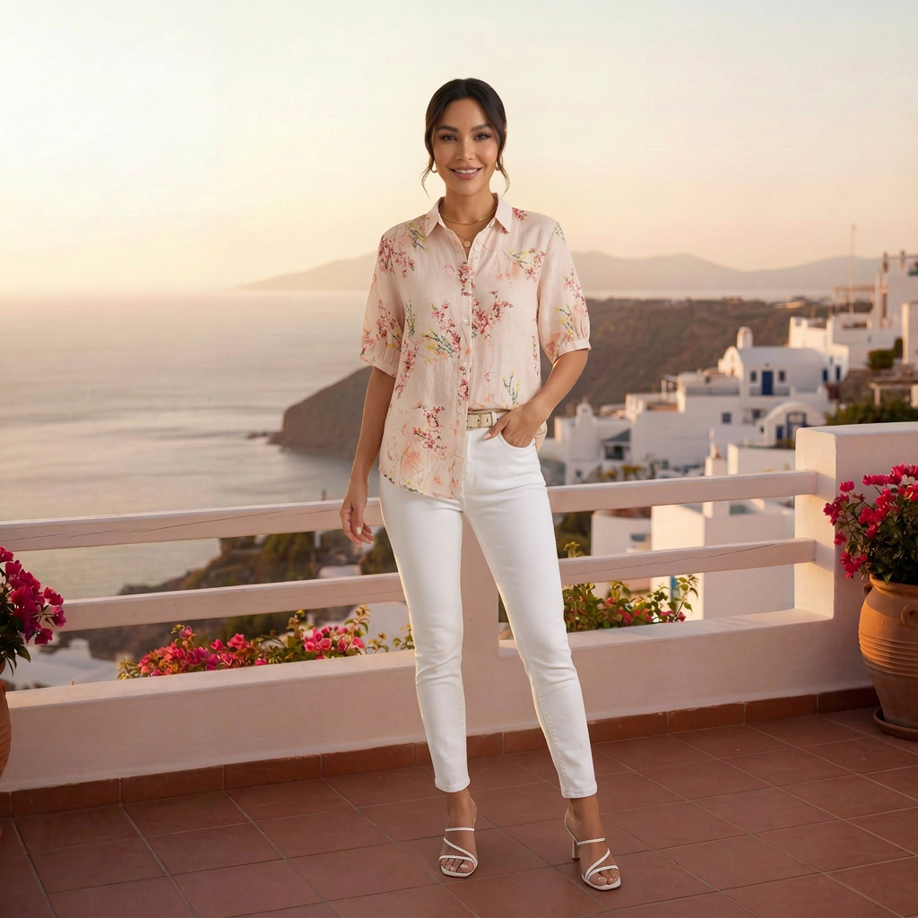 Blusa Floral de Lino y Algodón para Mujer – Verano
