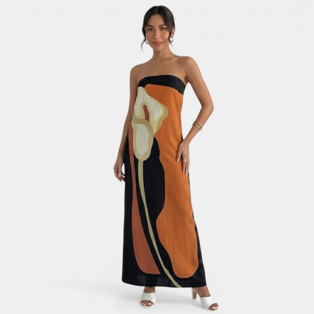 Vestido Maxi Floral Strapless Verano