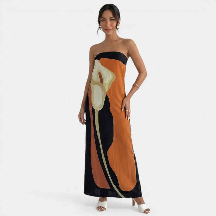 Vestido Maxi Floral Strapless Verano