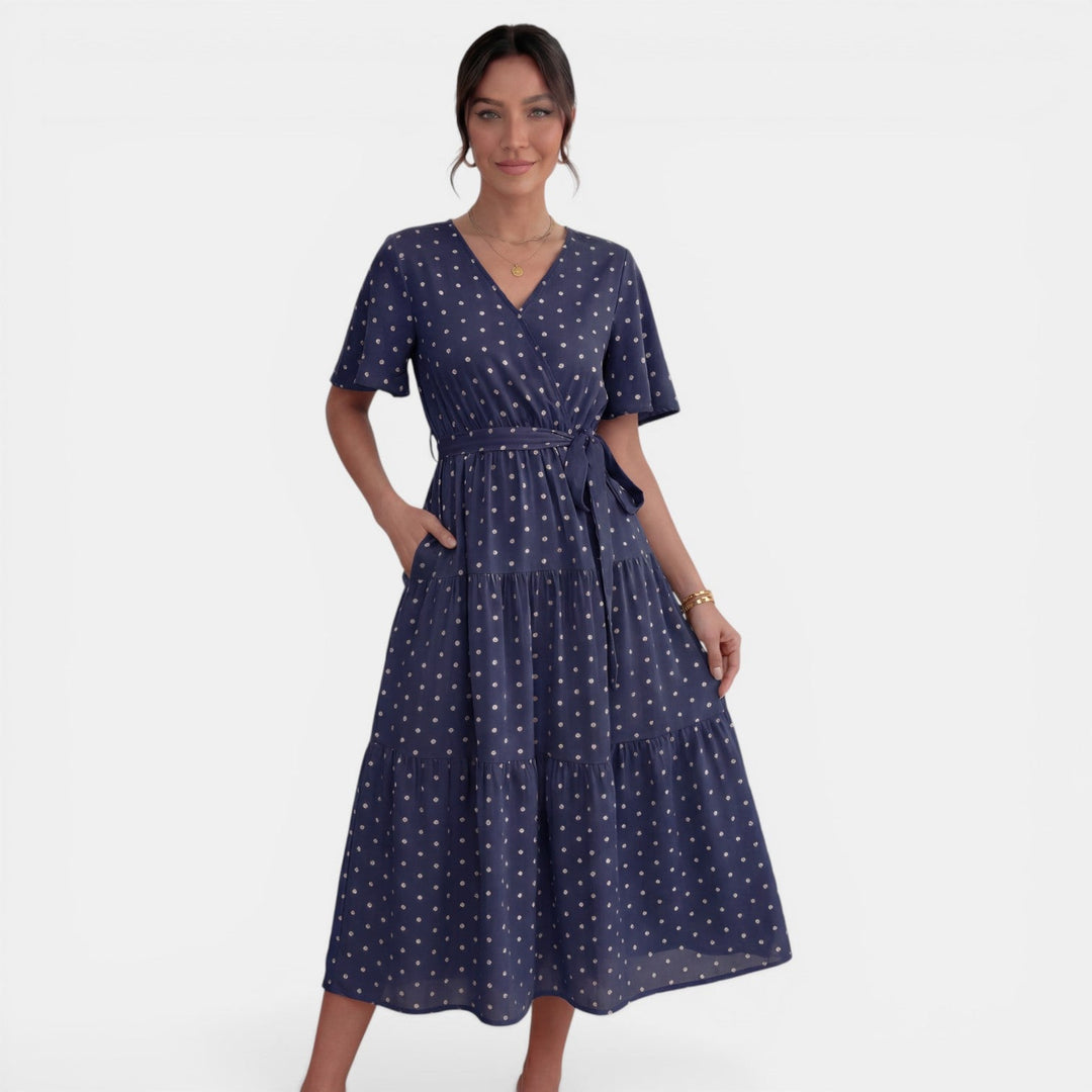 Vestido Midi Lunares Mujer Cuello V