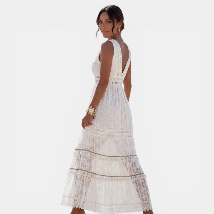 Vestido Maxi Boho Encaje Mujer Cuello V