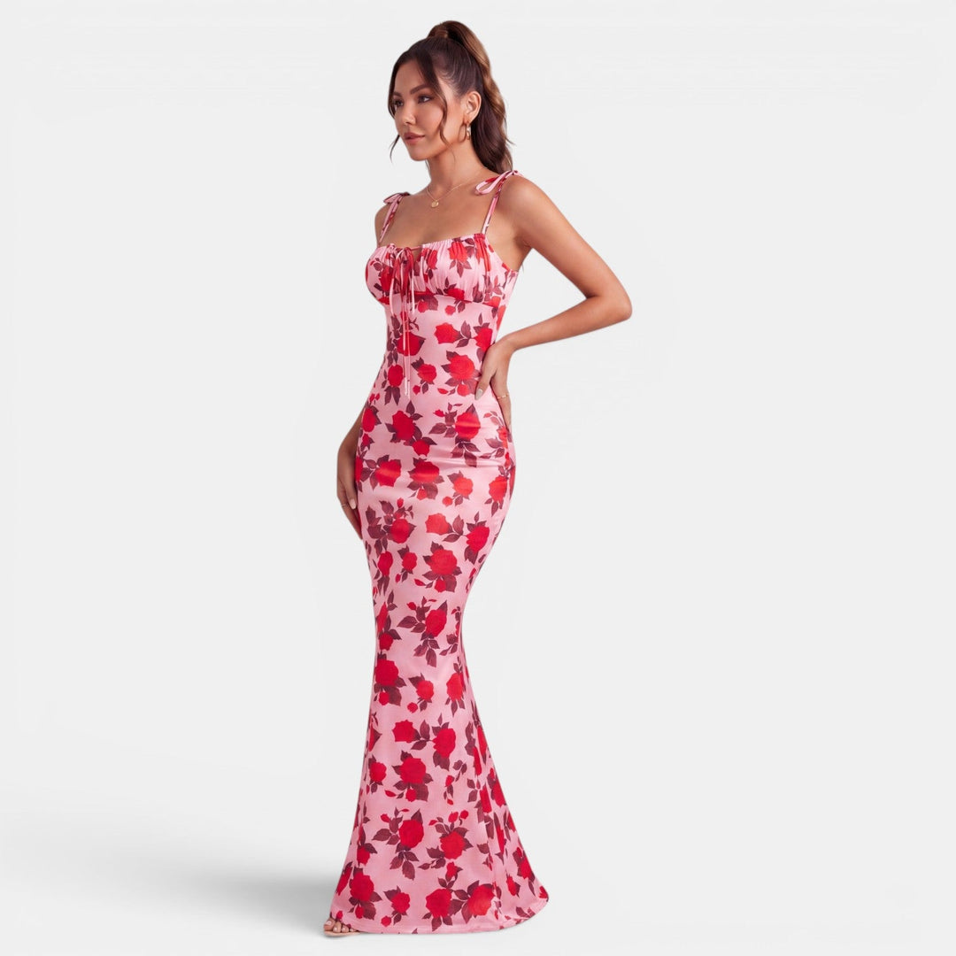 Vestido Maxi Floral Mujer Ajustado Cintura