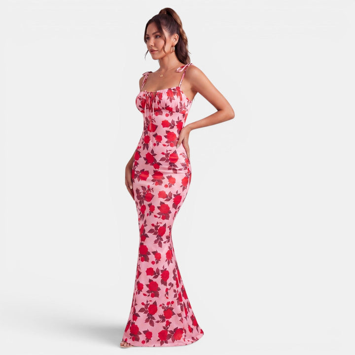 Vestido Maxi Floral Mujer Ajustado Cintura