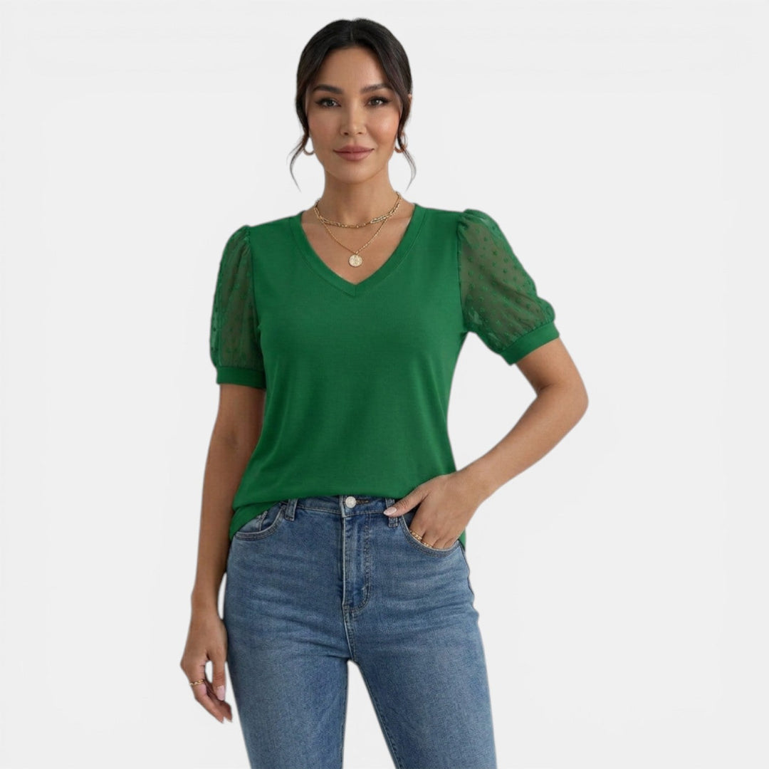 Top Mujer Verano Cuello V Lunares