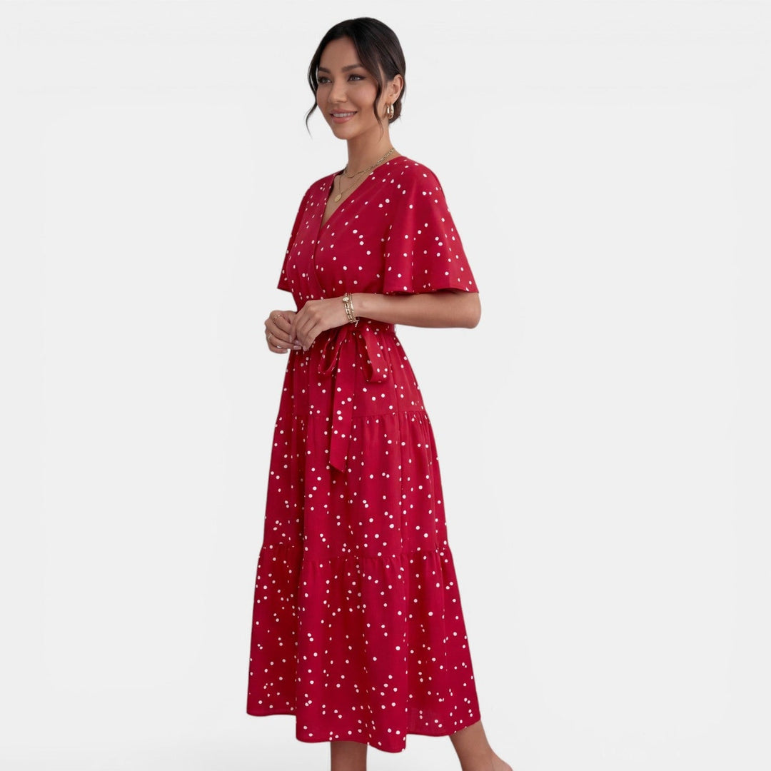 Vestido Midi Lunares Mujer Cuello V