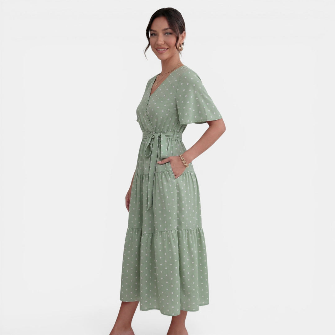 Vestido Midi Lunares Mujer Cuello V