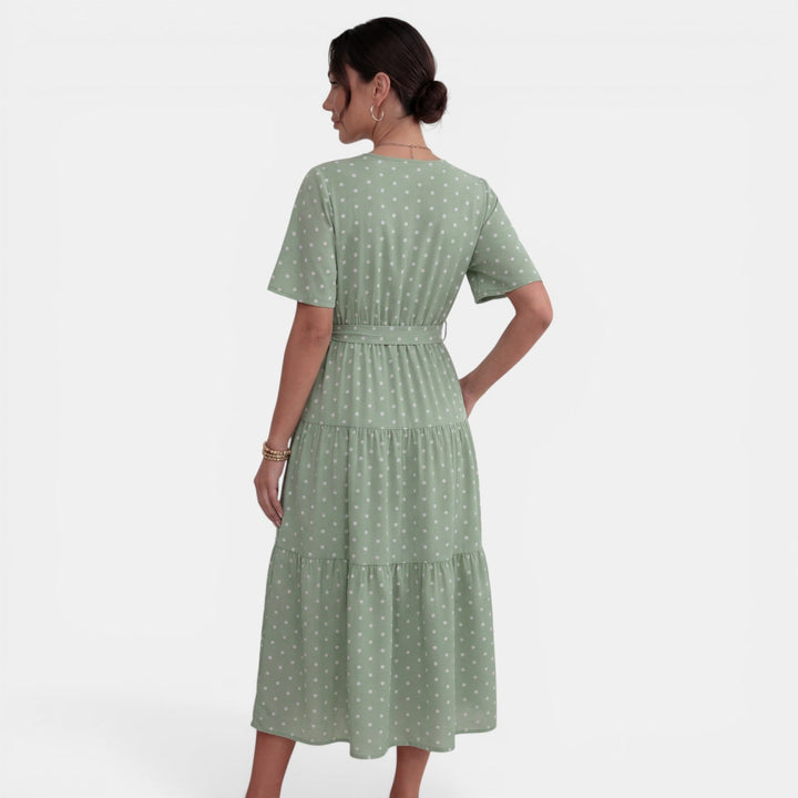 Vestido Midi Lunares Mujer Cuello V