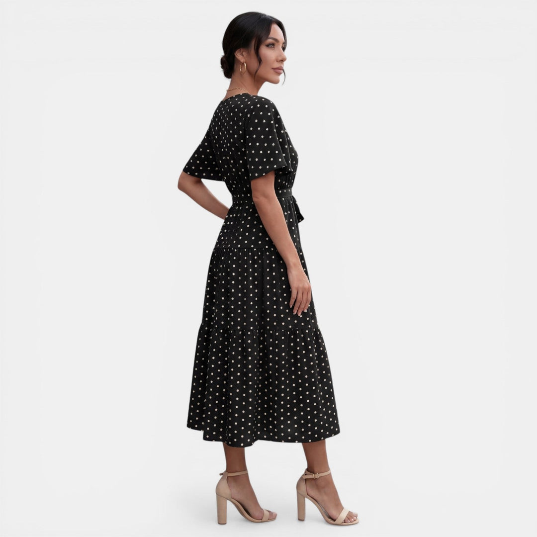 Vestido Midi Lunares Mujer Cuello V