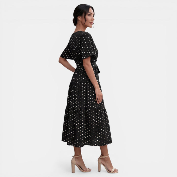Vestido Midi Lunares Mujer Cuello V