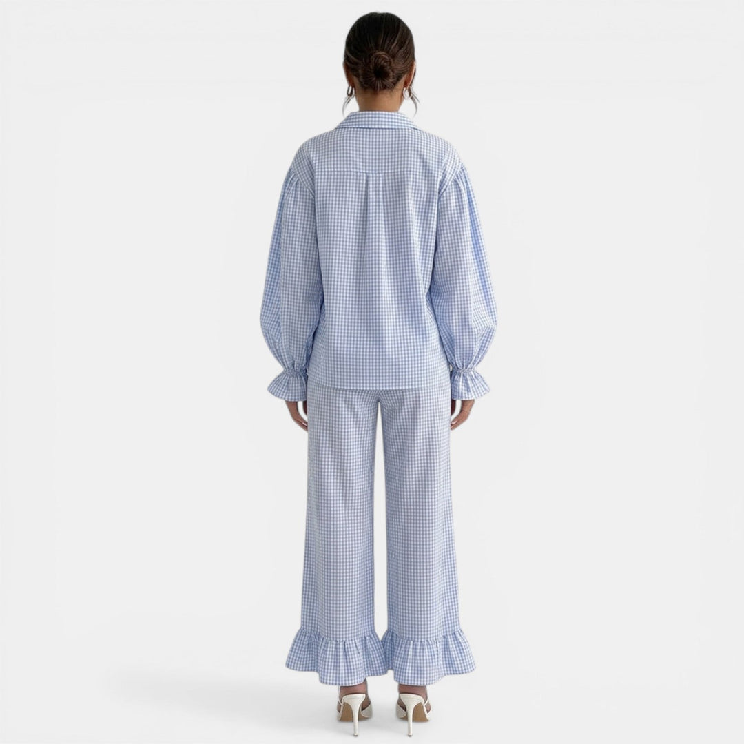Conjunto Mujer Cuadros Azul Casual
