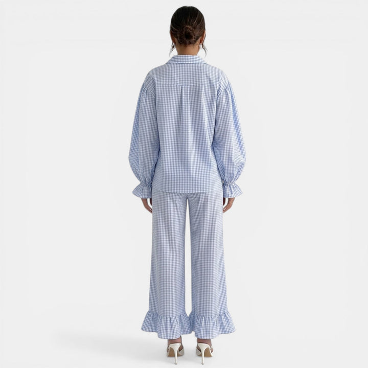 Conjunto Mujer Cuadros Azul Casual