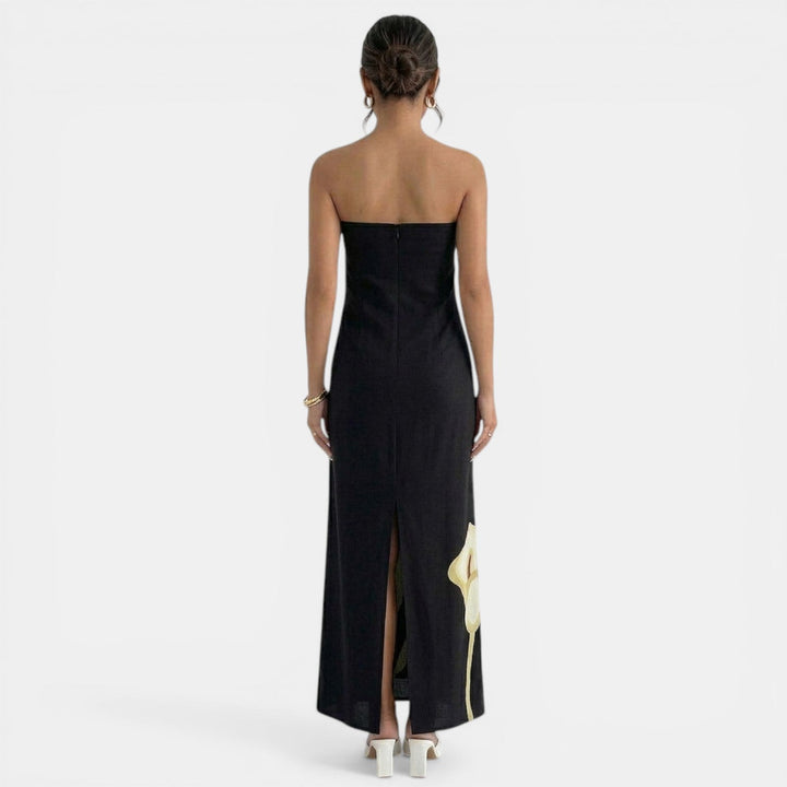 Vestido Maxi Floral Strapless Verano