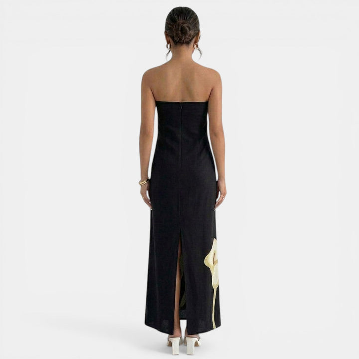 Vestido Maxi Floral Strapless Verano