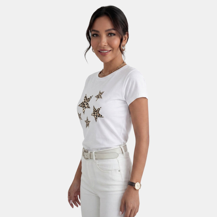 Camiseta Mujer Estampada Cuello Redondo