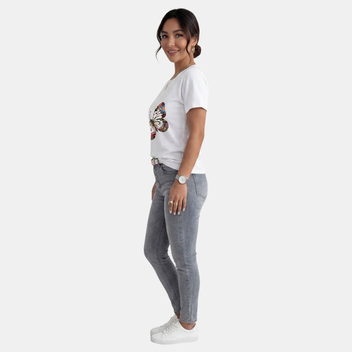 Camiseta Mujer Estampada Cuello Redondo