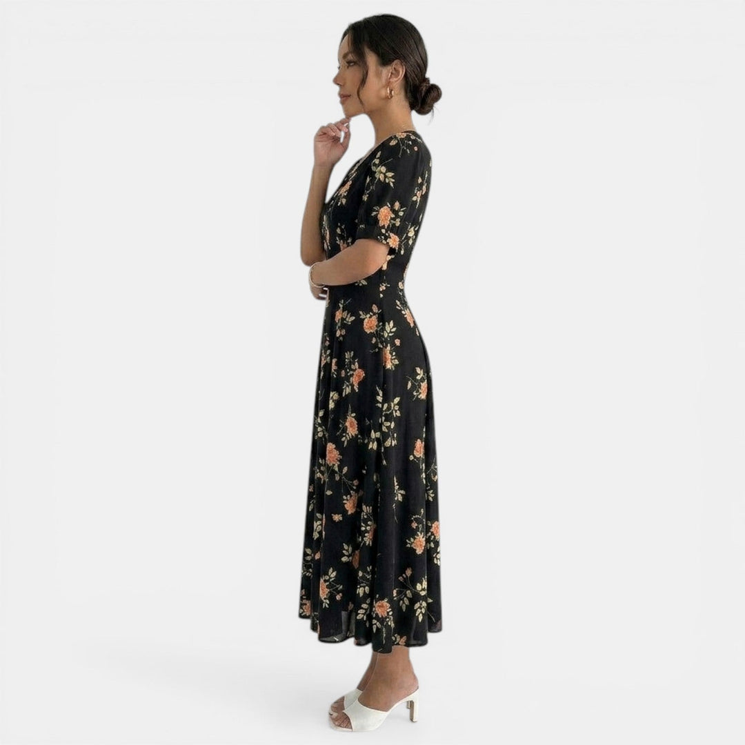 Vestido Midi Satinado Negro Mujer