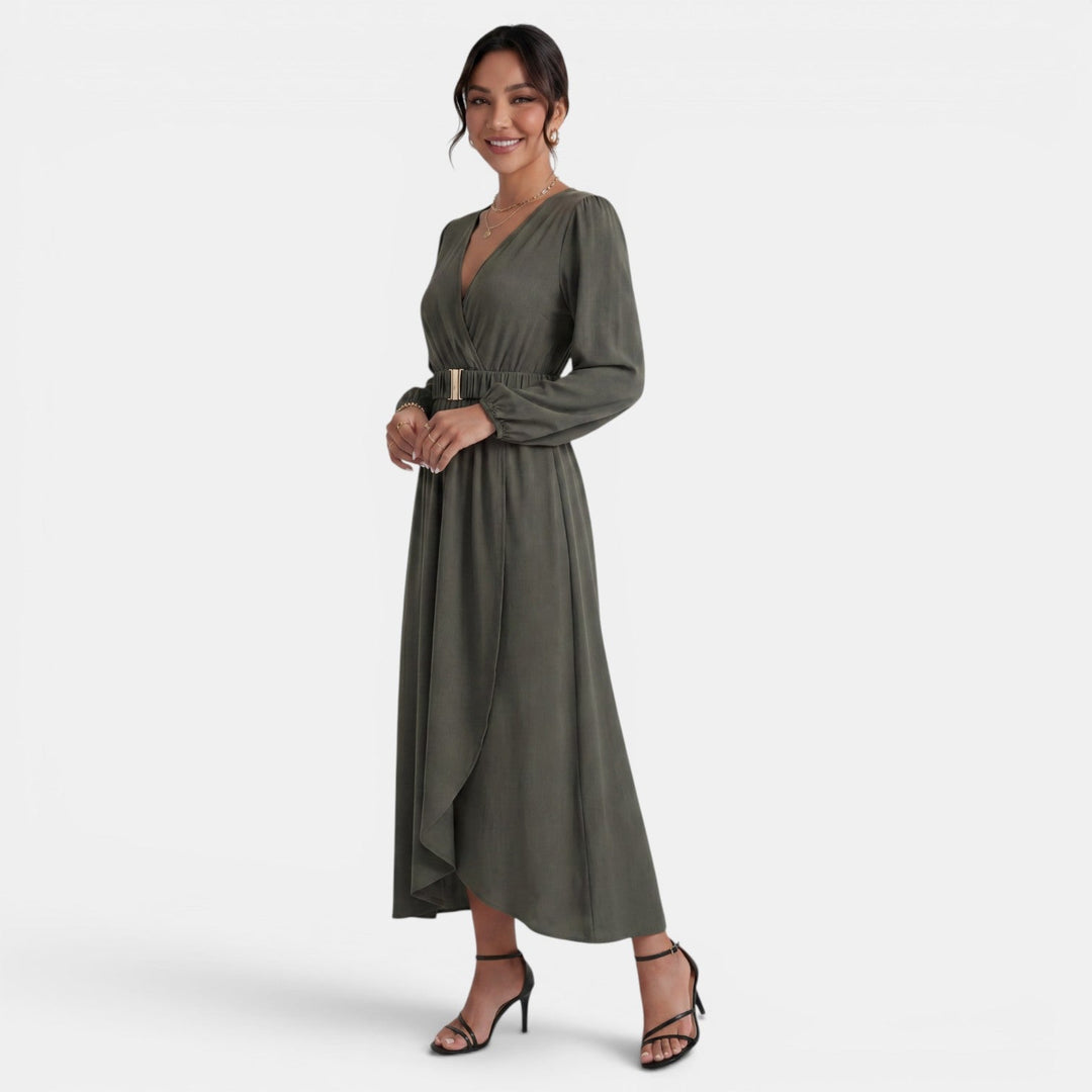 Vestido Midi Verde Mujer con Abertura