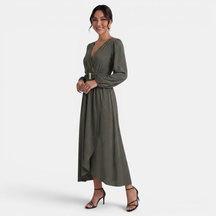 Vestido Midi Verde Mujer con Abertura