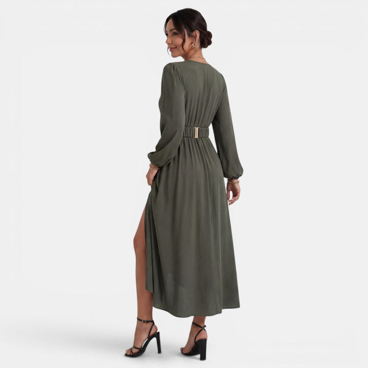 Vestido Midi Verde Mujer con Abertura