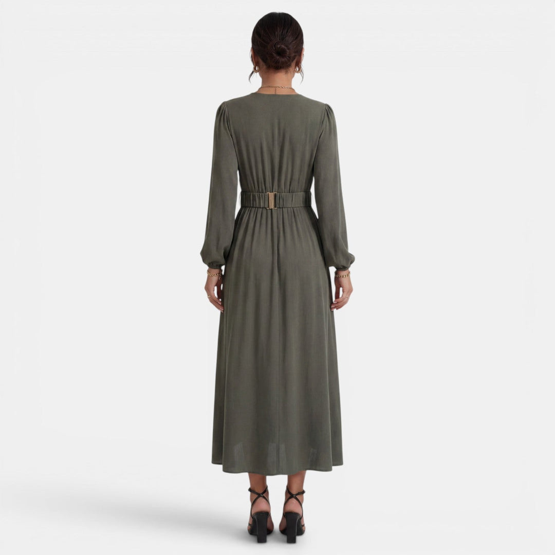 Vestido Midi Verde Mujer con Abertura