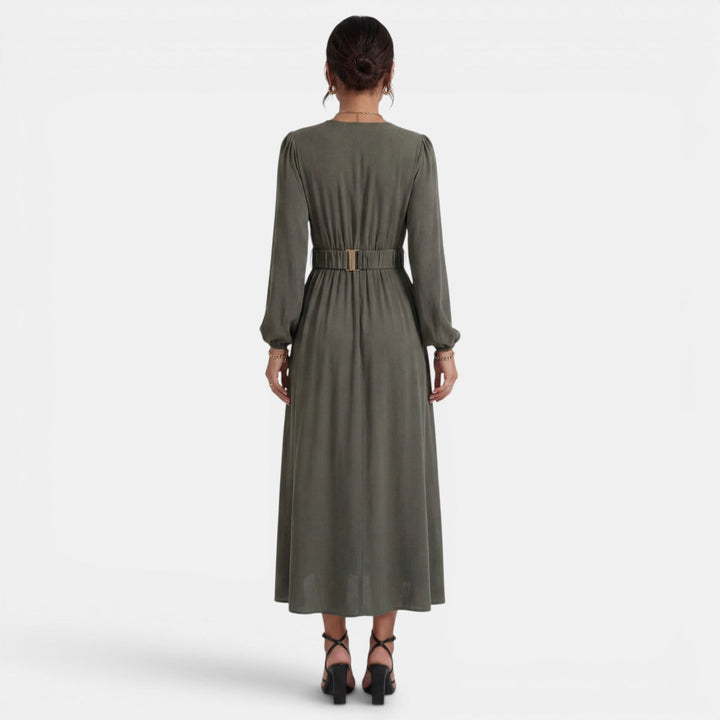 Vestido Midi Verde Mujer con Abertura