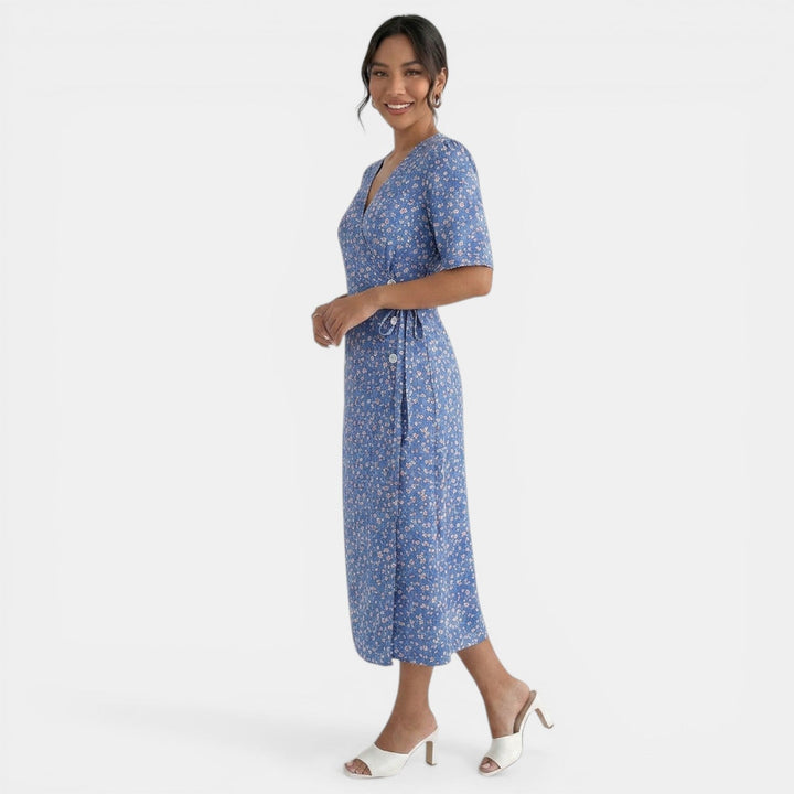Vestido Midi Floral Azul