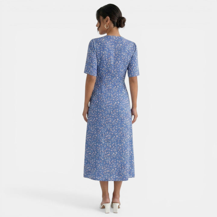 Vestido Midi Floral Azul