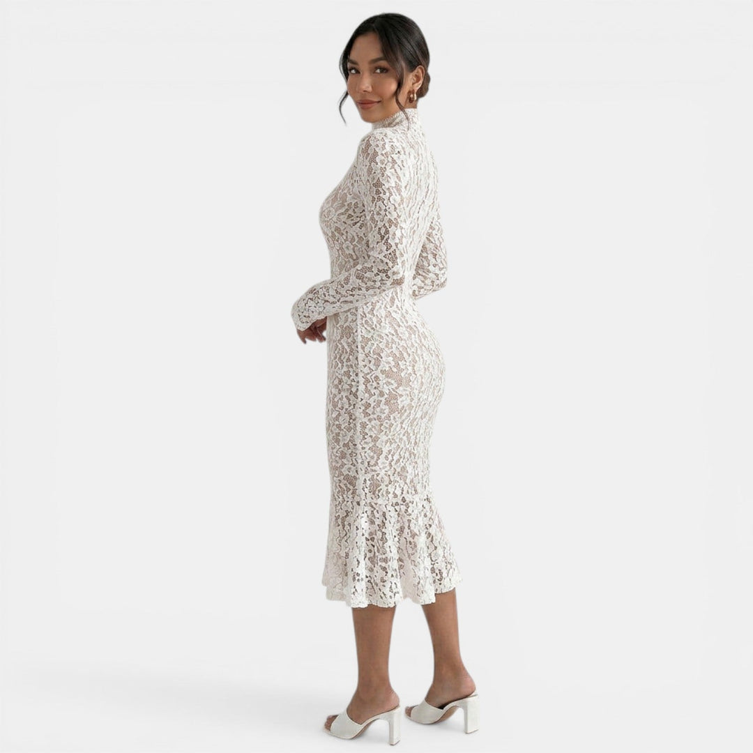 Vestido Blanco Fiesta Midi Elegante Mujer