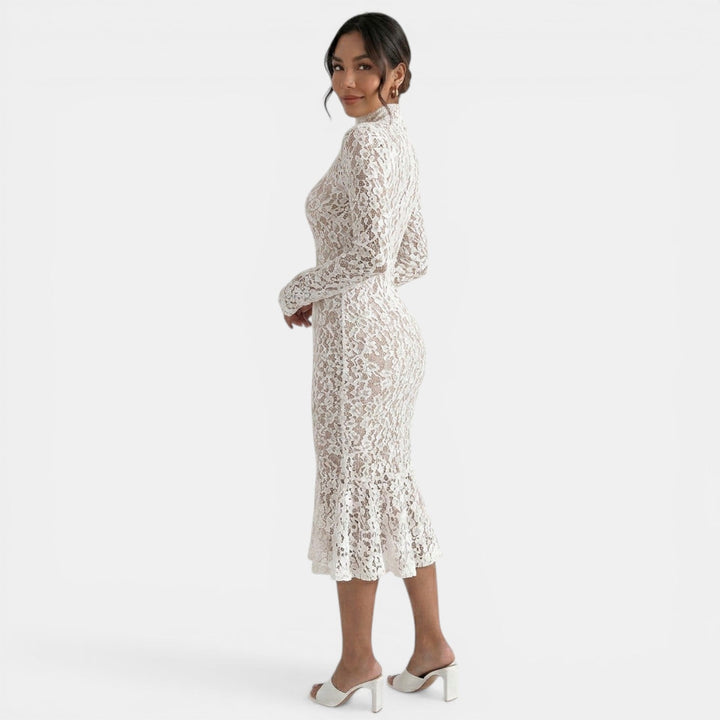 Vestido Blanco Fiesta Midi Elegante Mujer