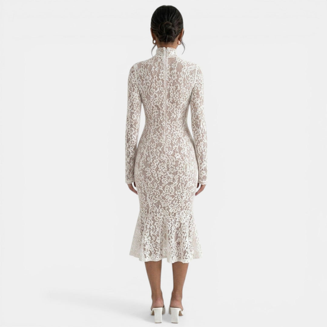 Vestido Blanco Fiesta Midi Elegante Mujer