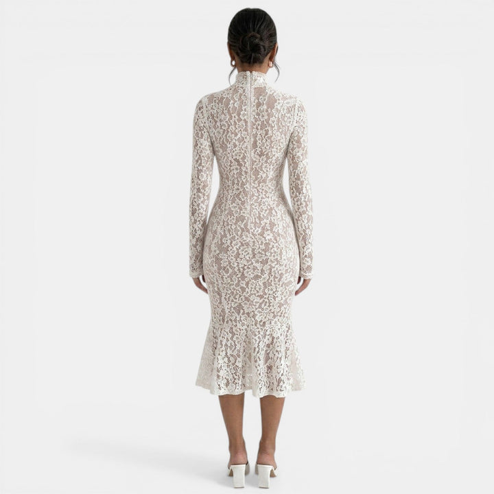 Vestido Blanco Fiesta Midi Elegante Mujer