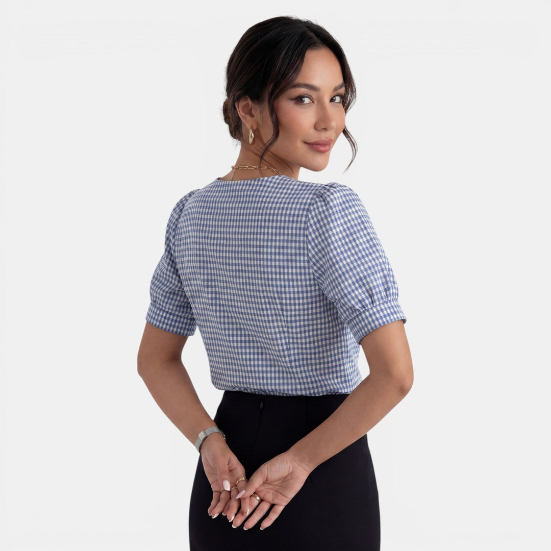 Blusa Mujer Cuadros Cuello V