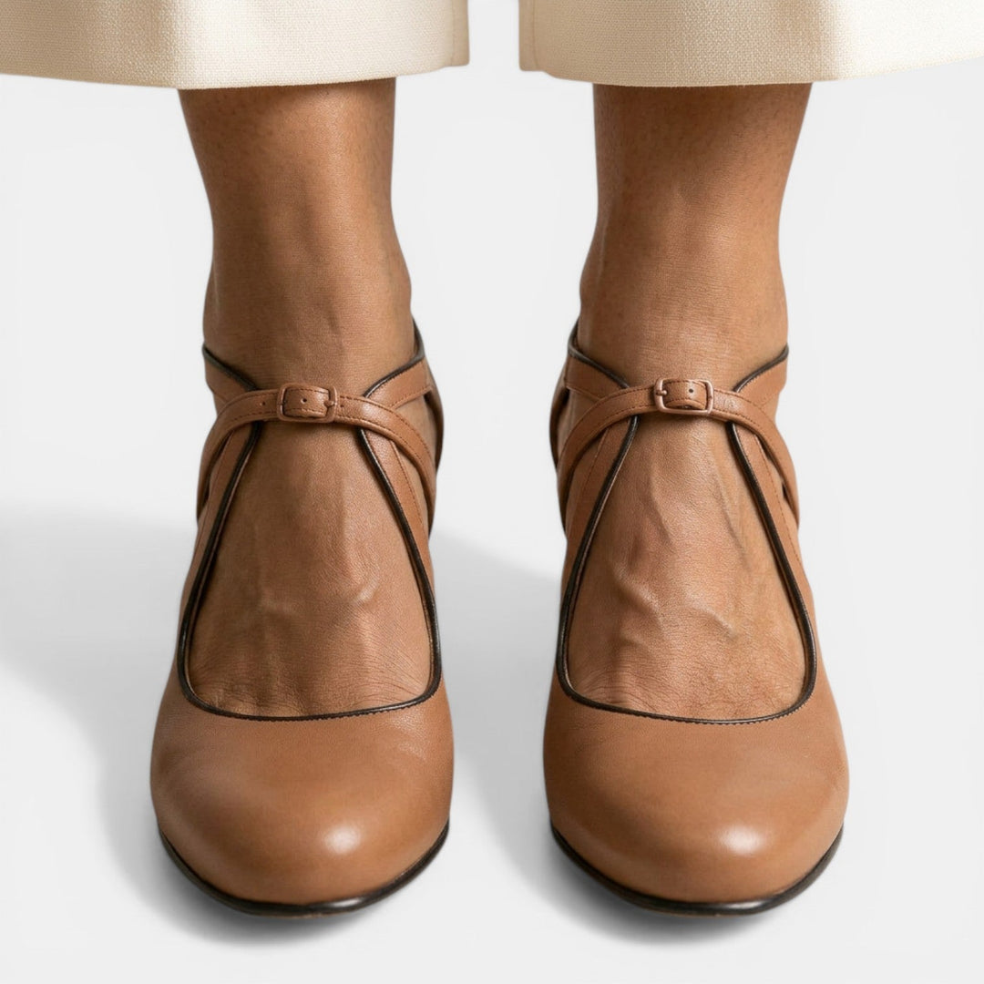 Sandalias T-strap Cuero Tacón Mujer