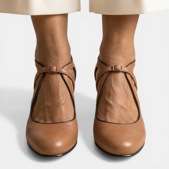 Sandalias T-strap Cuero Tacón Mujer