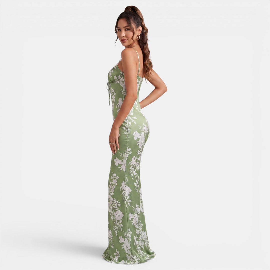 Vestido Maxi Floral Mujer Ajustado Cintura