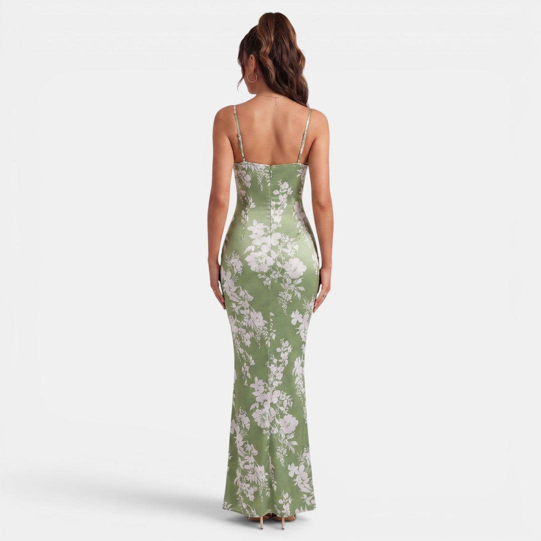 Vestido Maxi Floral Mujer Ajustado Cintura