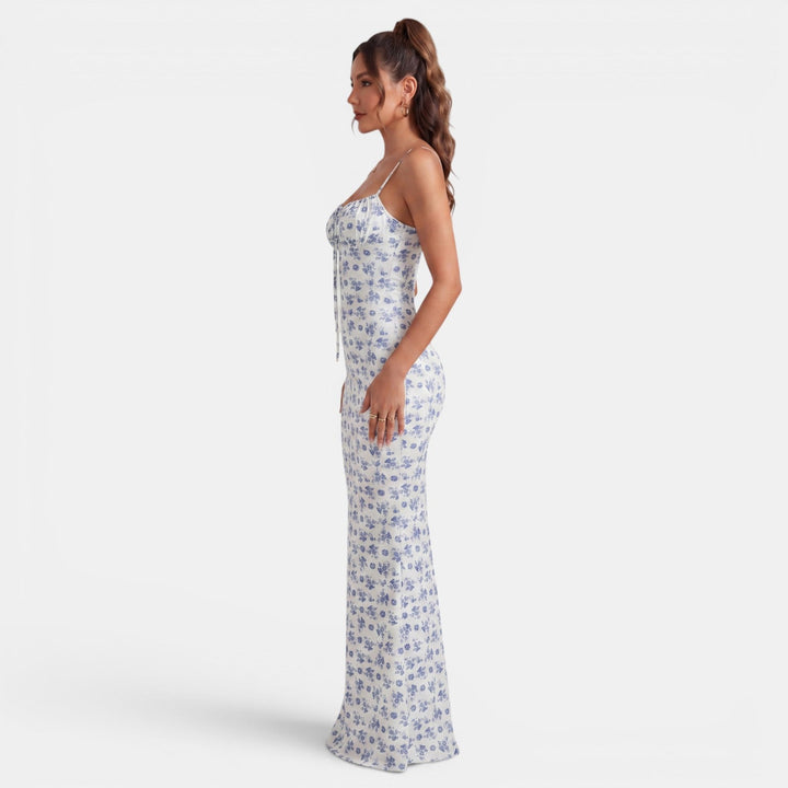 Vestido Maxi Floral Mujer Ajustado Cintura