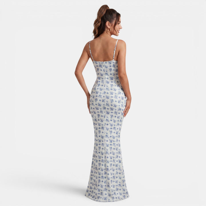 Vestido Maxi Floral Mujer Ajustado Cintura