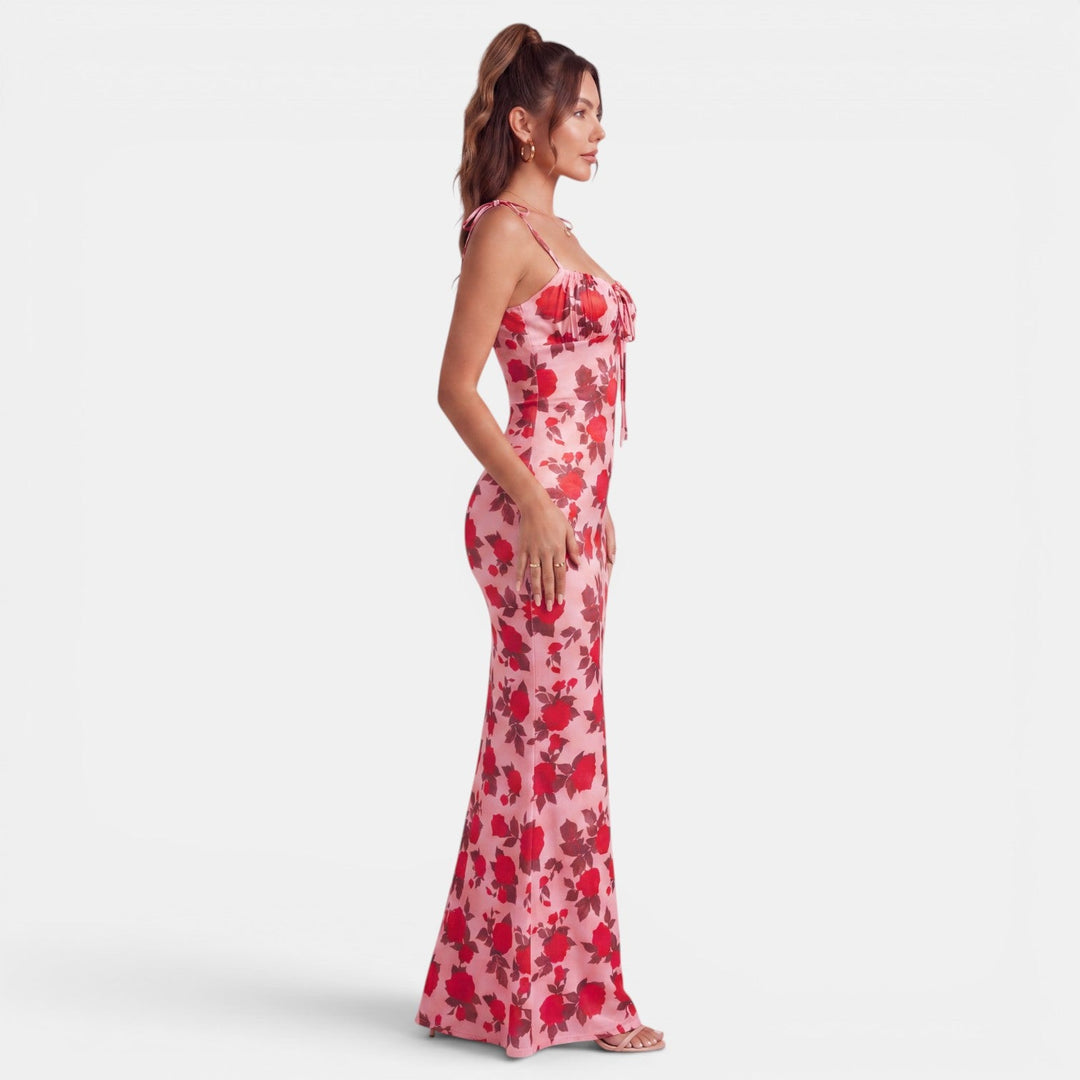 Vestido Maxi Floral Mujer Ajustado Cintura
