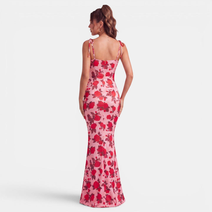 Vestido Maxi Floral Mujer Ajustado Cintura