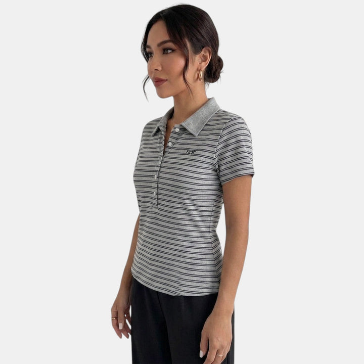 Polo Rayas Gris Mujer Slim Fit