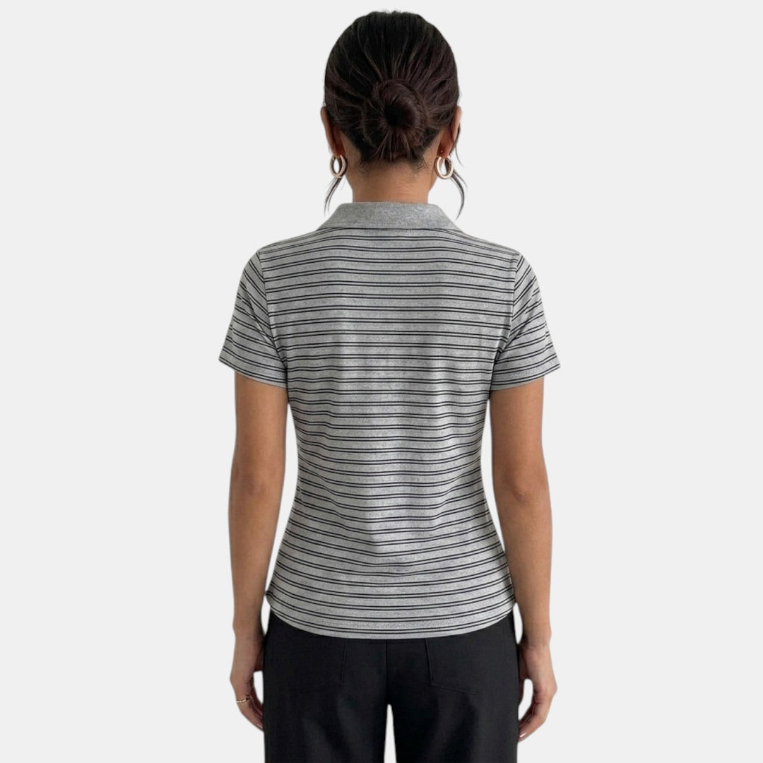 Polo Rayas Gris Mujer Slim Fit