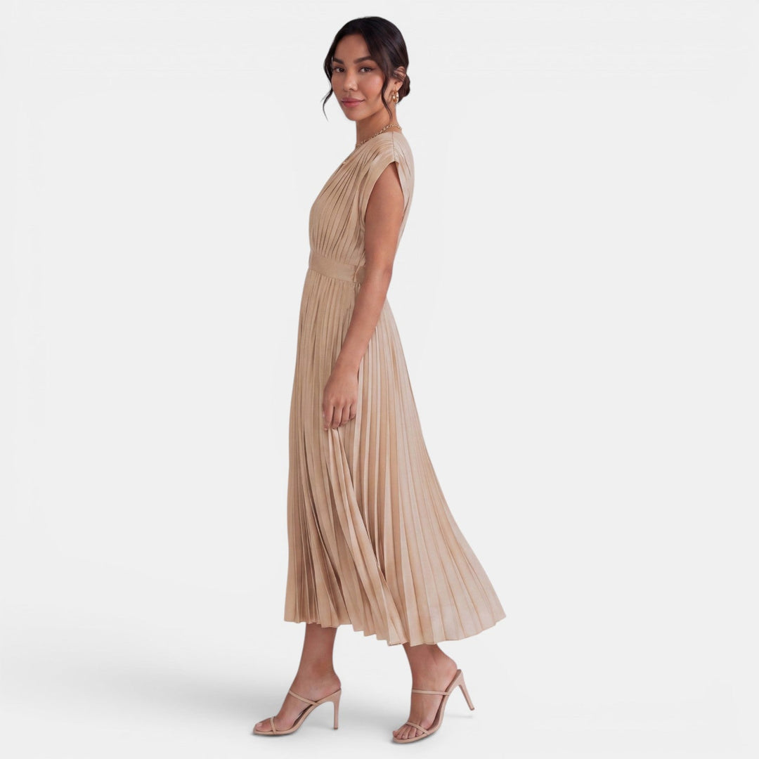 Vestido Midi Mujer Cuello V Plisado