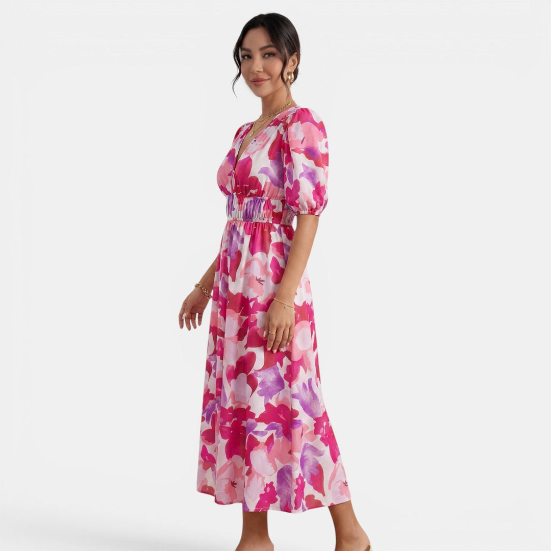 Vestido Midi Floral Mujer Cuello V