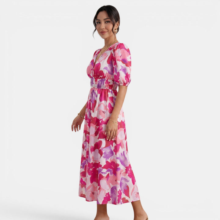 Vestido Midi Floral Mujer Cuello V