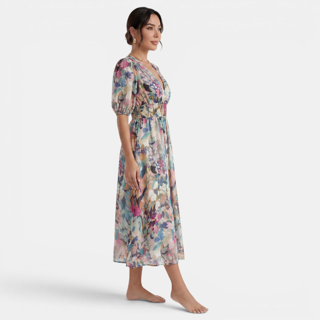 Vestido Midi Floral Mujer Cuello V