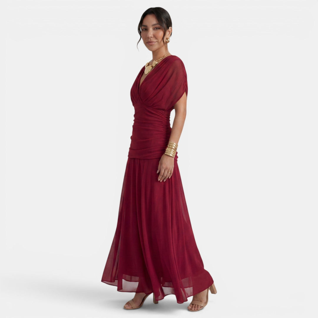 Vestido Maxi Mujer Gasa Estampado Cuello V
