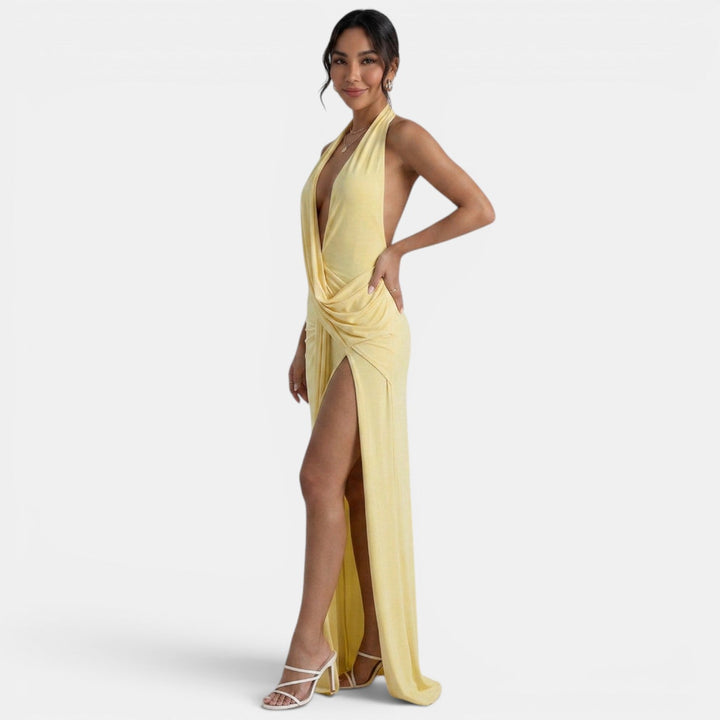 Vestido Halter Amarillo Invitada